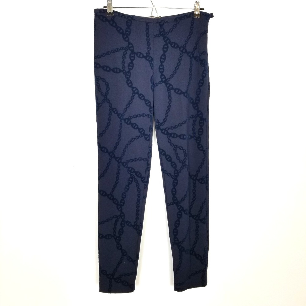 J. McLaughlin Regina Velvet Chain Print Pants Women Sz 4 Navy Ankle Skinny